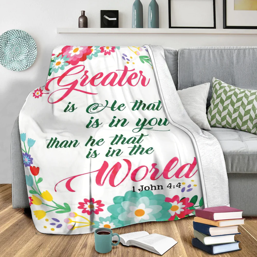 Greater Is He John 4:4 God Jesus Bible Verse Christian Blanket 