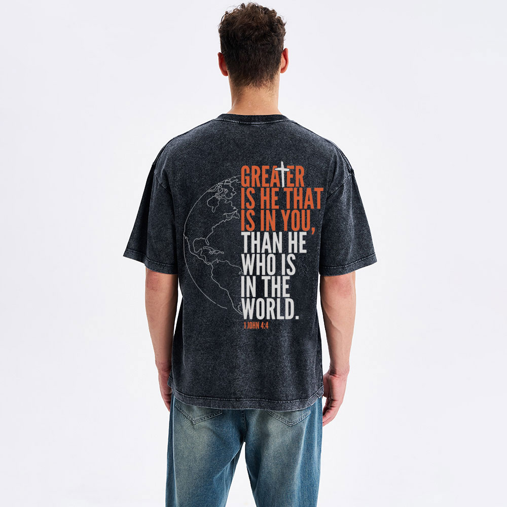 Greater Is He That Is In You Christian Washed T-Shirt