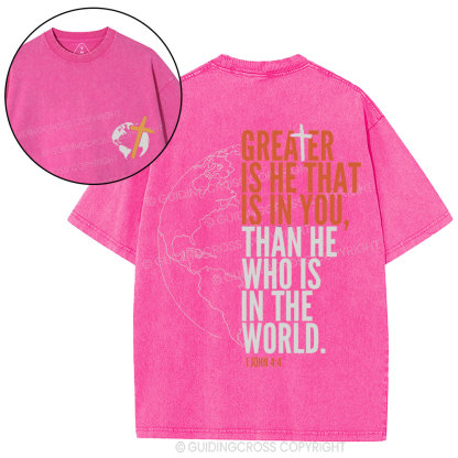 Greater Is He That Is In You Christian Washed T-Shirt