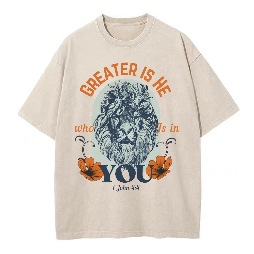 Greater Is He Who Is In You Christian Washed T-Shirt