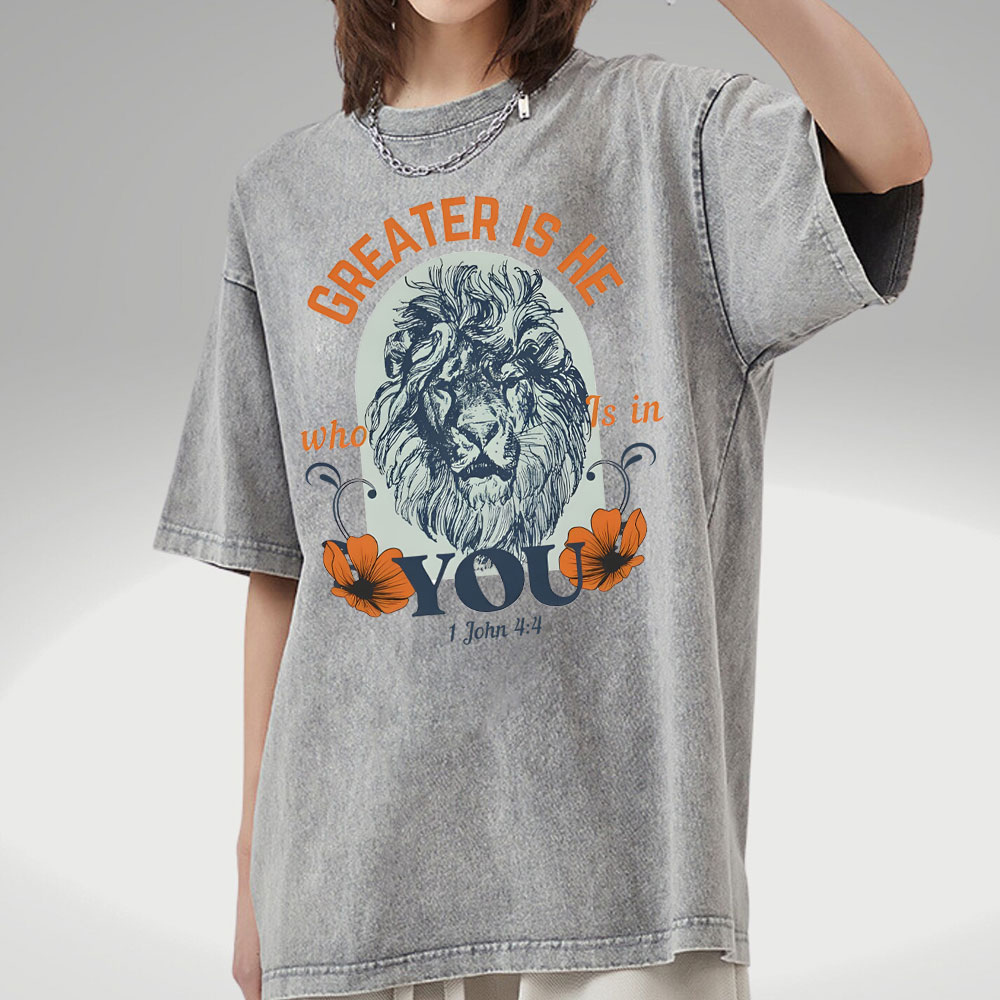 Greater Is He Who Is In You Christian Washed T-Shirt
