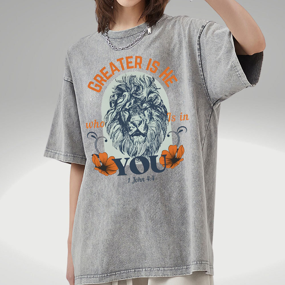 Greater Is He Who Is In You Christian Washed T-Shirt