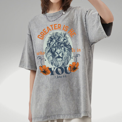 Greater Is He Who Is In You Christian Washed T-Shirt