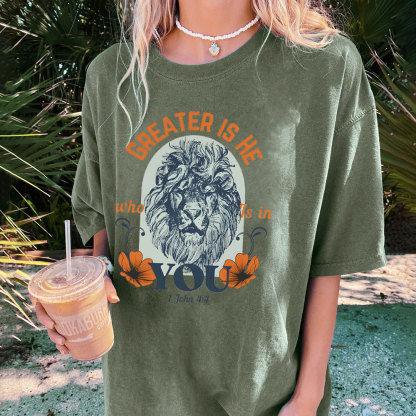 Greater Is He Who Is In You Christian Washed T-Shirt