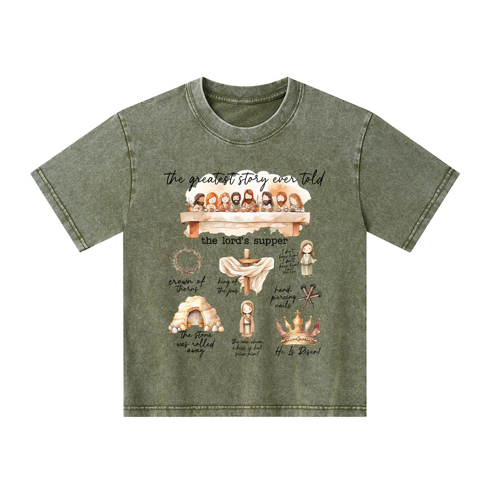 Greatest Story Ever Told Christian Kid Washed T-Shirt