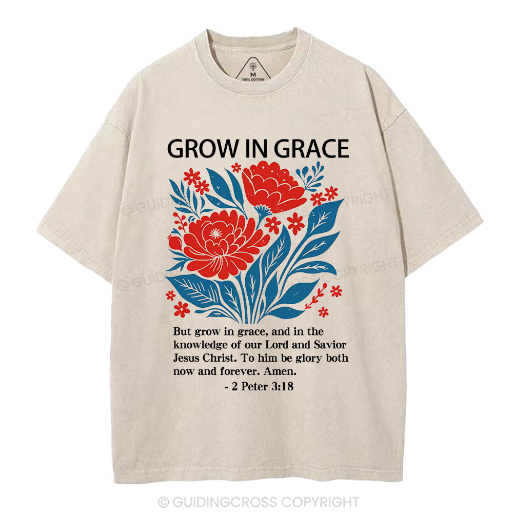 Grow In Grace Christian Washed T-Shirt Sale - GuidingCross