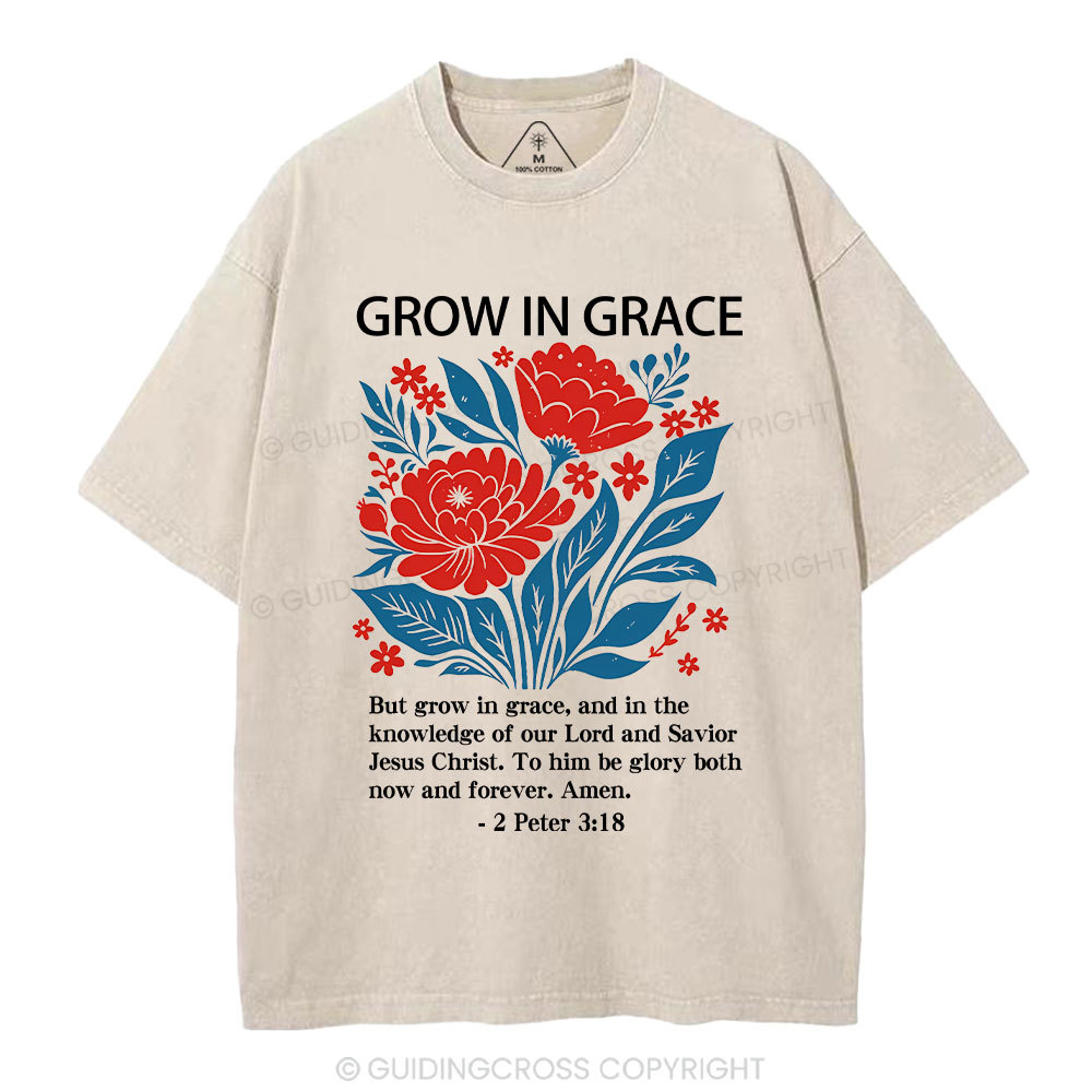 Grow In Grace Christian Washed T-Shirt Sale - GuidingCross