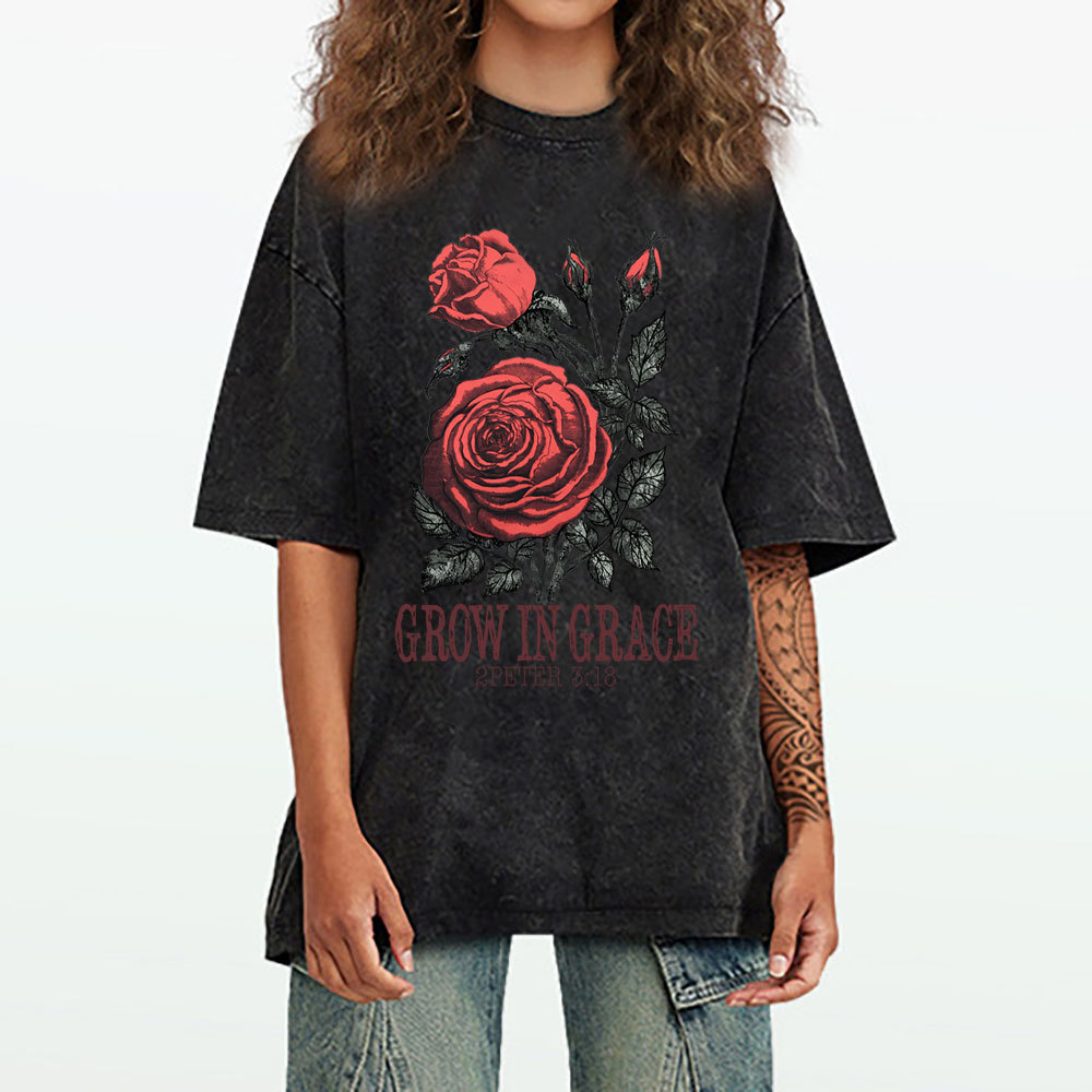 Grow In Grace Rose Christian Washed T-Shirt