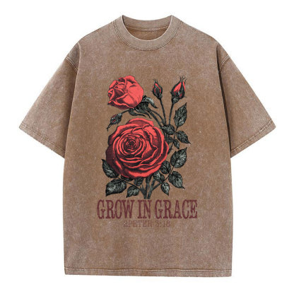 Grow In Grace Rose Christian Washed T-Shirt