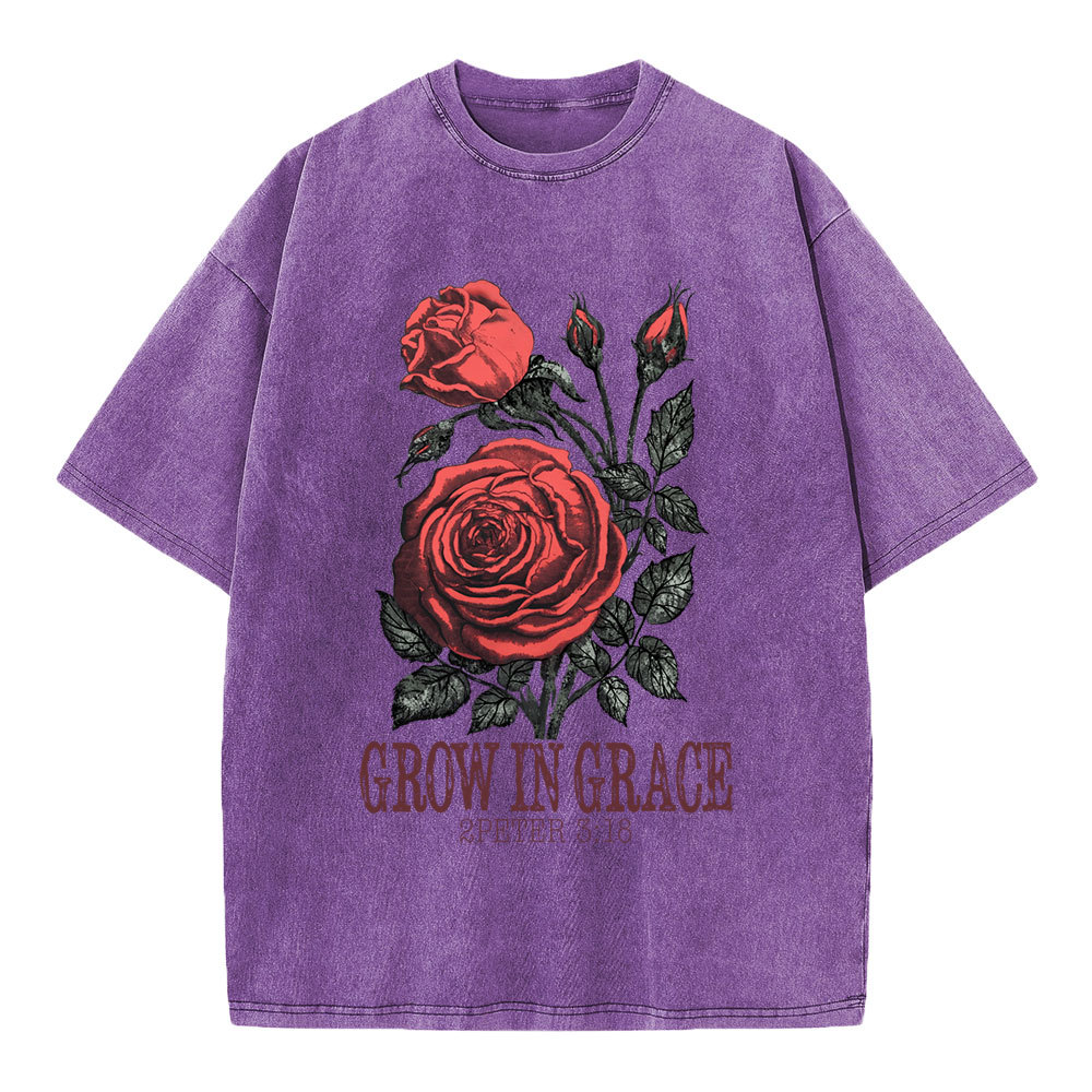 Grow In Grace Rose Christian Washed T-Shirt