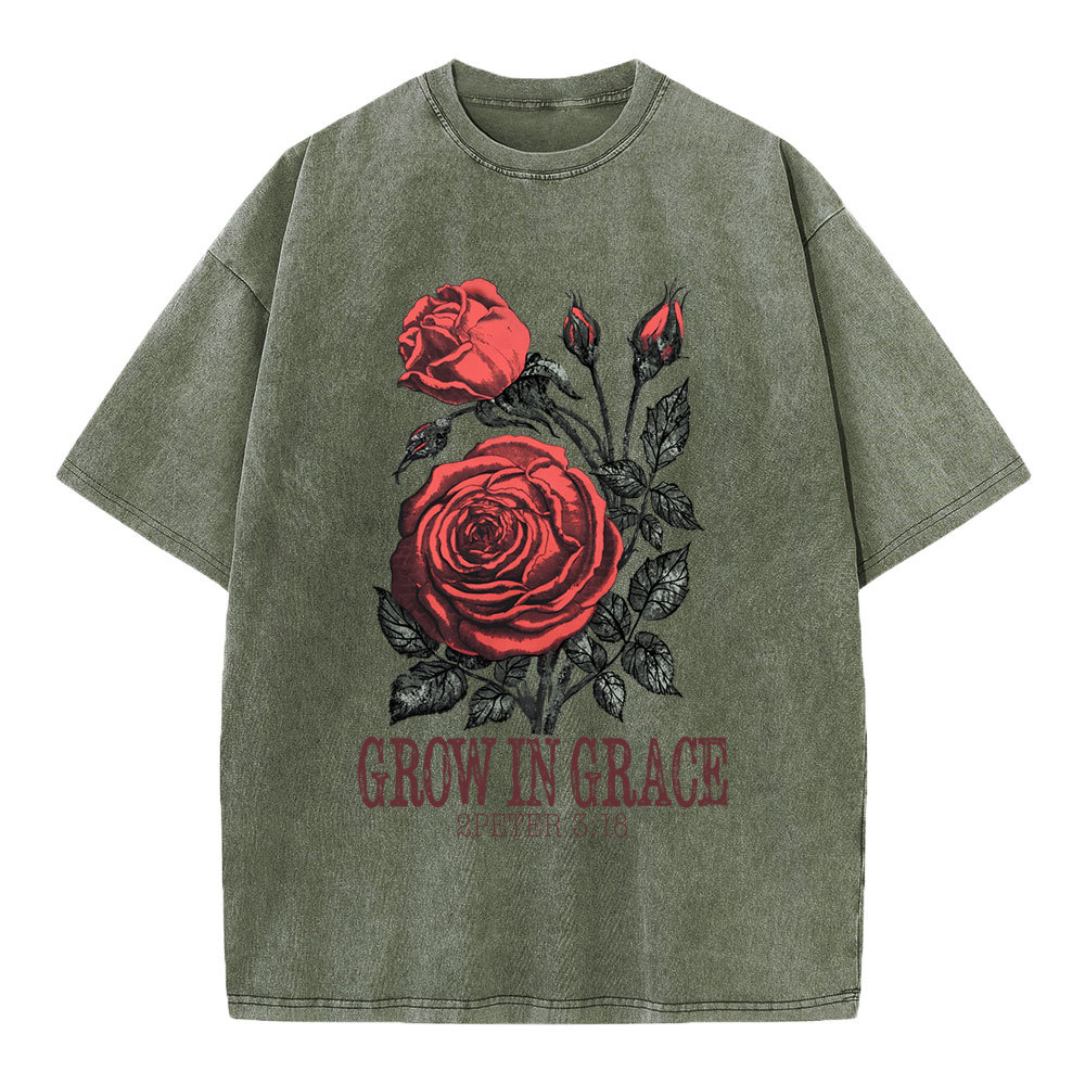 Grow In Grace Rose Christian Washed T-Shirt