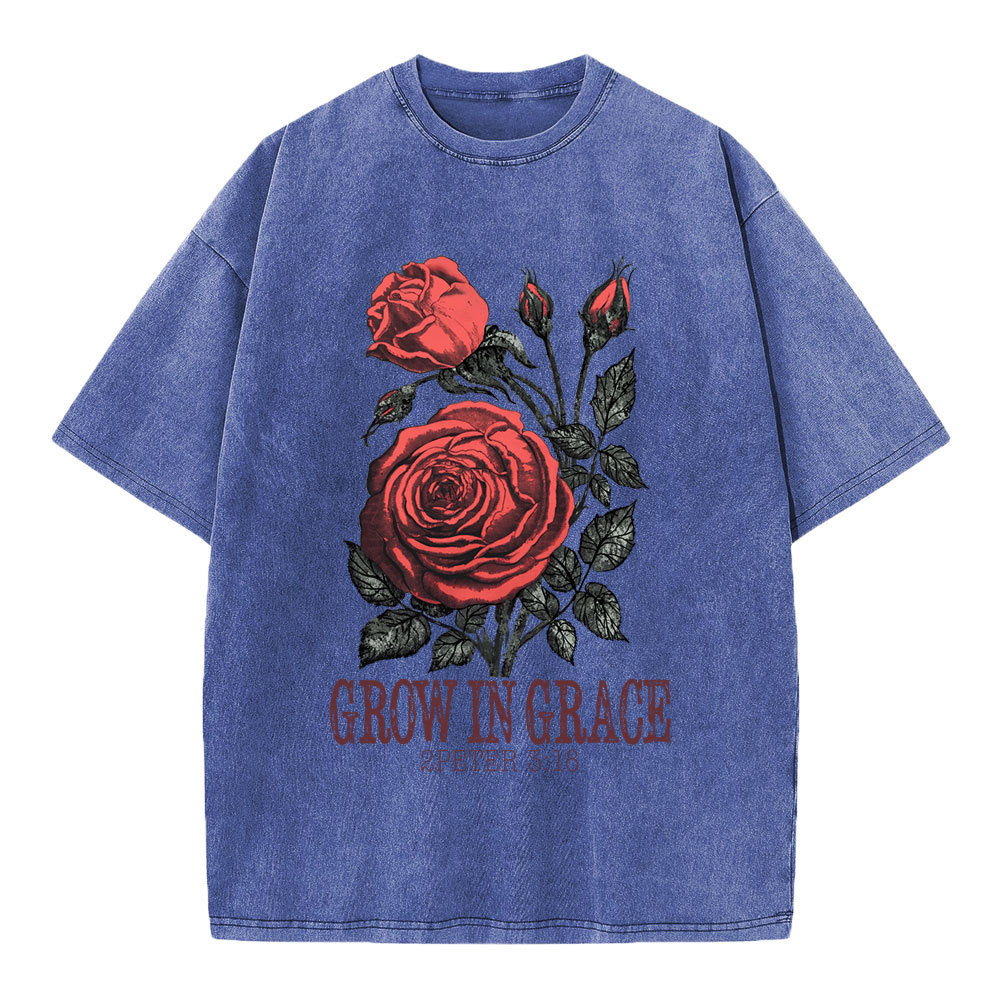 Grow In Grace Rose Christian Washed T-Shirt