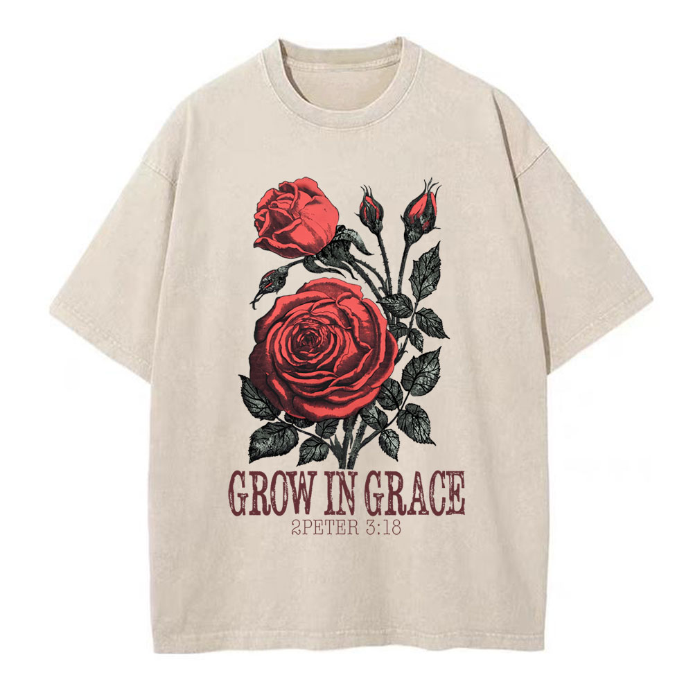 Grow In Grace Rose Christian Washed T-Shirt