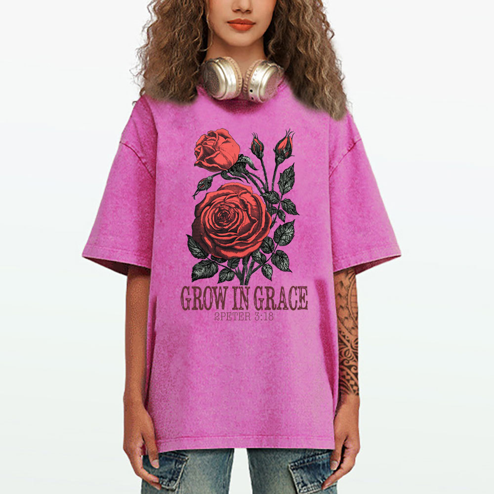 Grow In Grace Rose Christian Washed T-Shirt