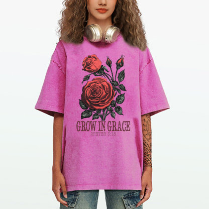 Grow In Grace Rose Christian Washed T-Shirt