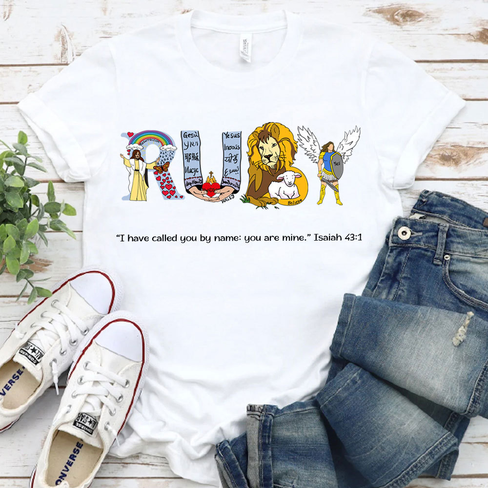 GuidingCross Original Design Personalized Name Biblical Alphabet Christian T-Shirt