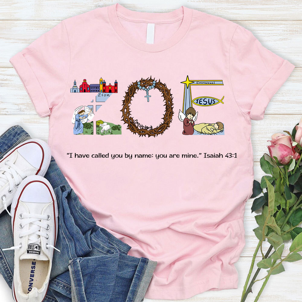 GuidingCross Original Design Personalized Name Biblical Alphabet Christian T-Shirt