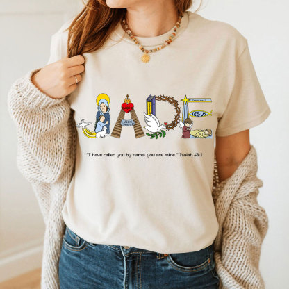 GuidingCross Original Design Personalized Name Biblical Alphabet Christian T-Shirt