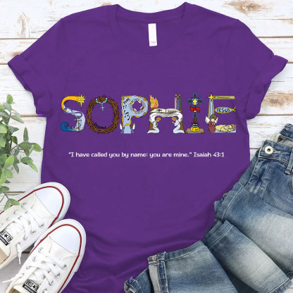 GuidingCross Original Design Personalized Name Biblical Alphabet Christian T-Shirt