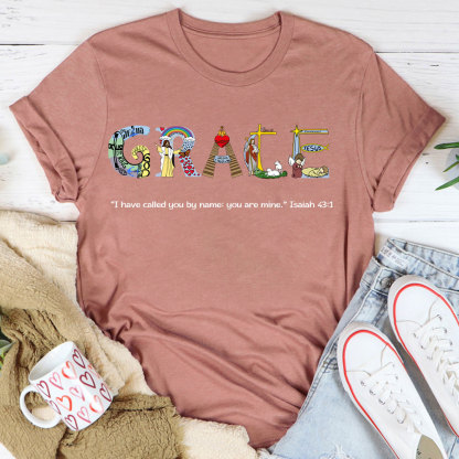 GuidingCross Original Design Personalized Name Biblical Alphabet Christian T-Shirt