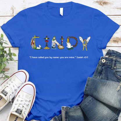 GuidingCross Original Design Personalized Name Biblical Alphabet Christian T-Shirt