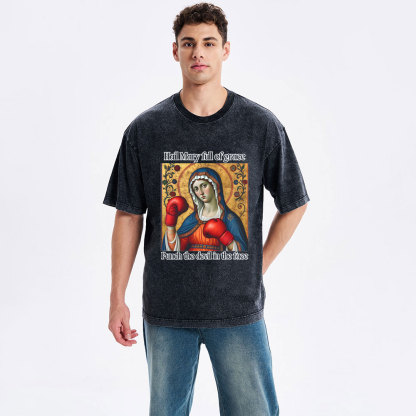 Hail Mary Full Of Grace Christian Washed T-Shirt