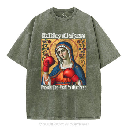 Hail Mary Full Of Grace Christian Washed T-Shirt