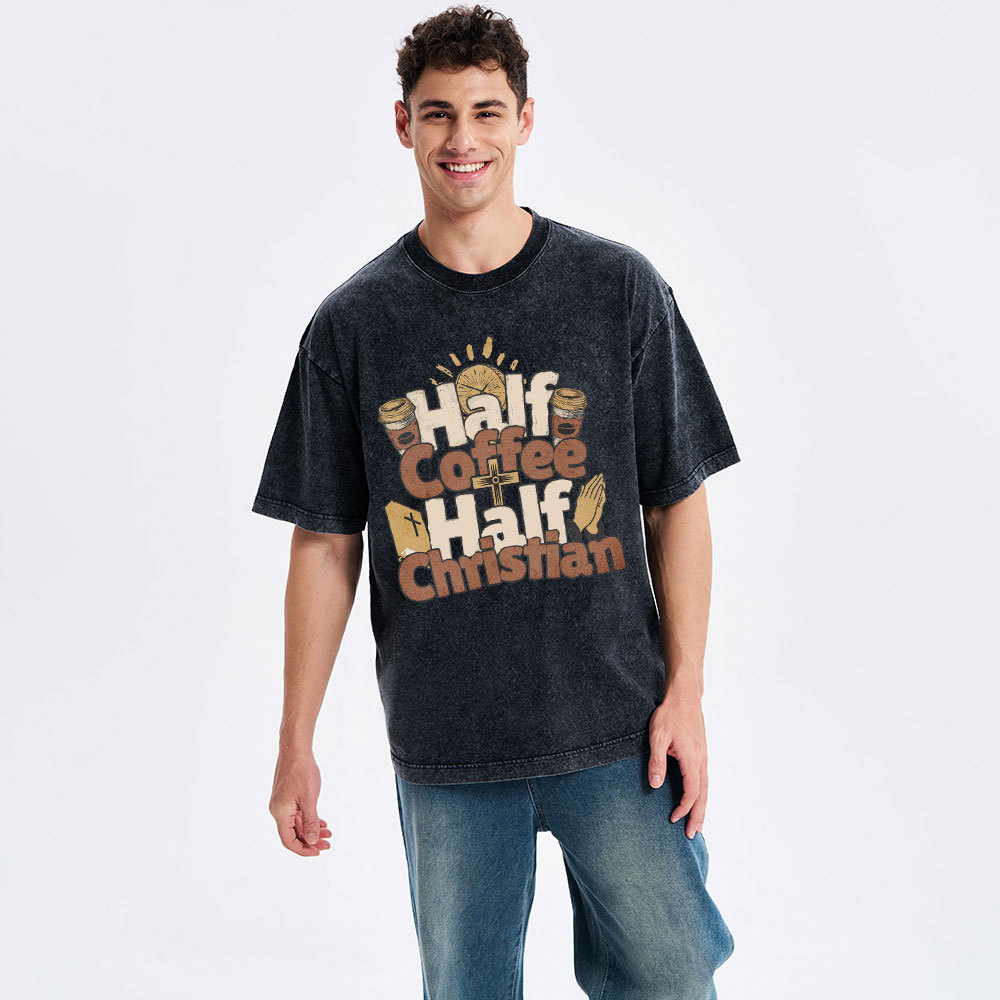 Half Coffee Half Christian Christian Washed T-Shirt