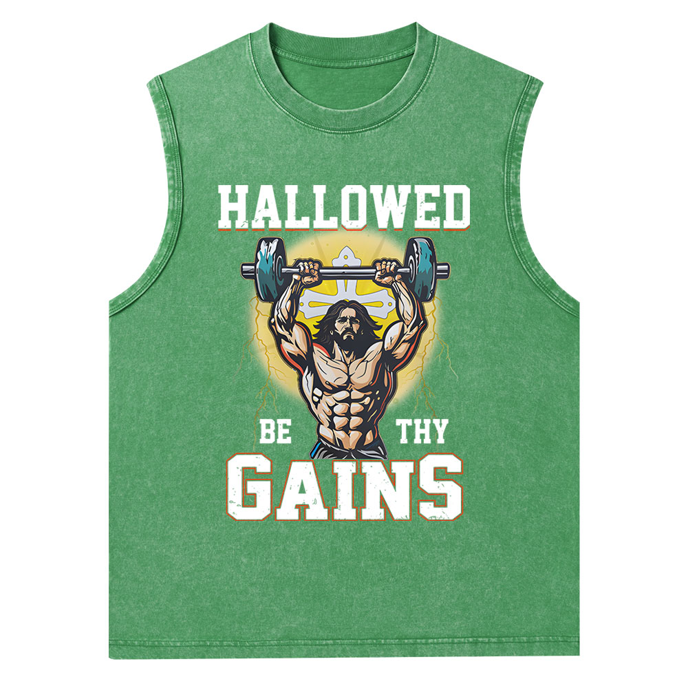 Hallowed Be The Gains Christian Washed Tank Top
