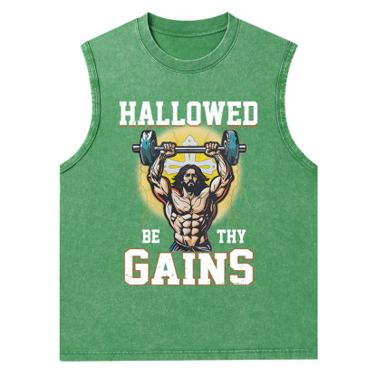 Hallowed Be The Gains Christian Washed Tank Top
