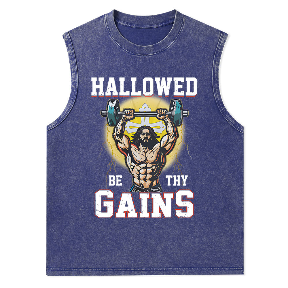 Hallowed Be The Gains Christian Washed Tank Top