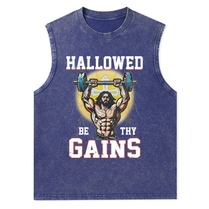 Hallowed Be The Gains Christian Washed Tank Top