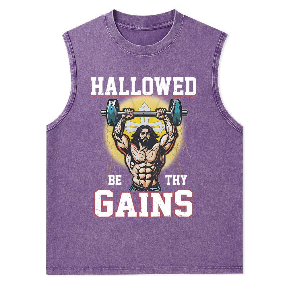 Hallowed Be The Gains Christian Washed Tank Top