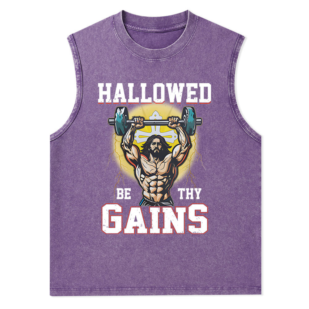 Hallowed Be The Gains Christian Washed Tank Top