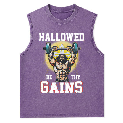 Hallowed Be The Gains Christian Washed Tank Top
