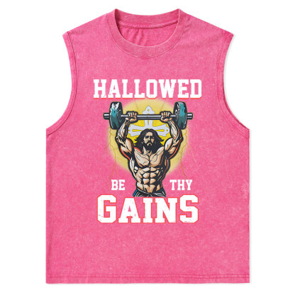 Hallowed Be The Gains Christian Washed Tank Top