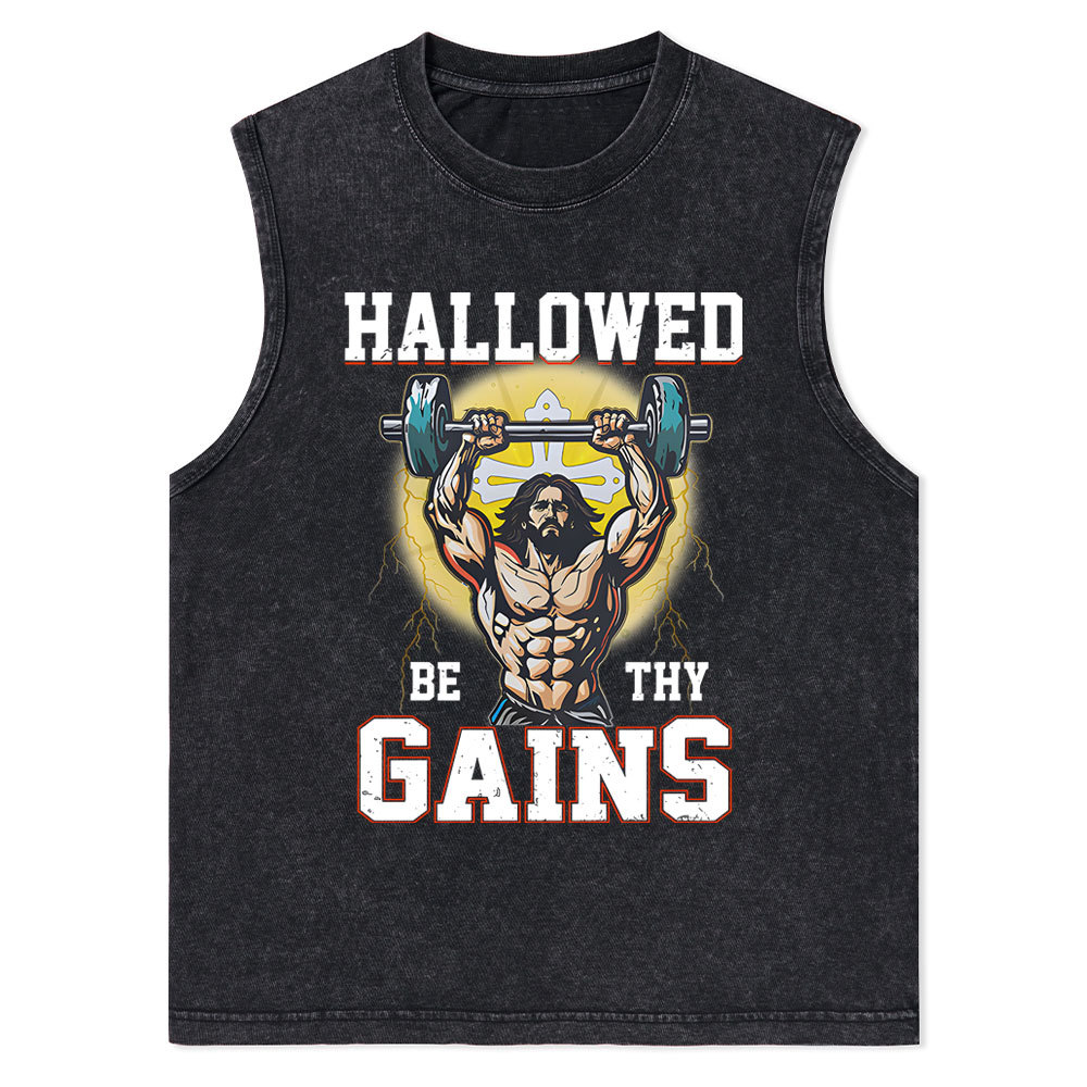 Hallowed Be The Gains Christian Washed Tank Top