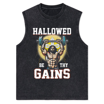 Hallowed Be The Gains Christian Washed Tank Top