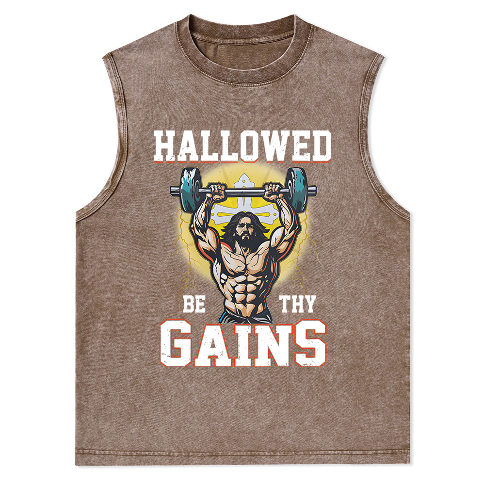 Hallowed Be The Gains Christian Washed Tank Top
