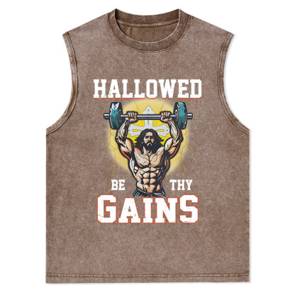 Hallowed Be The Gains Christian Washed Tank Top