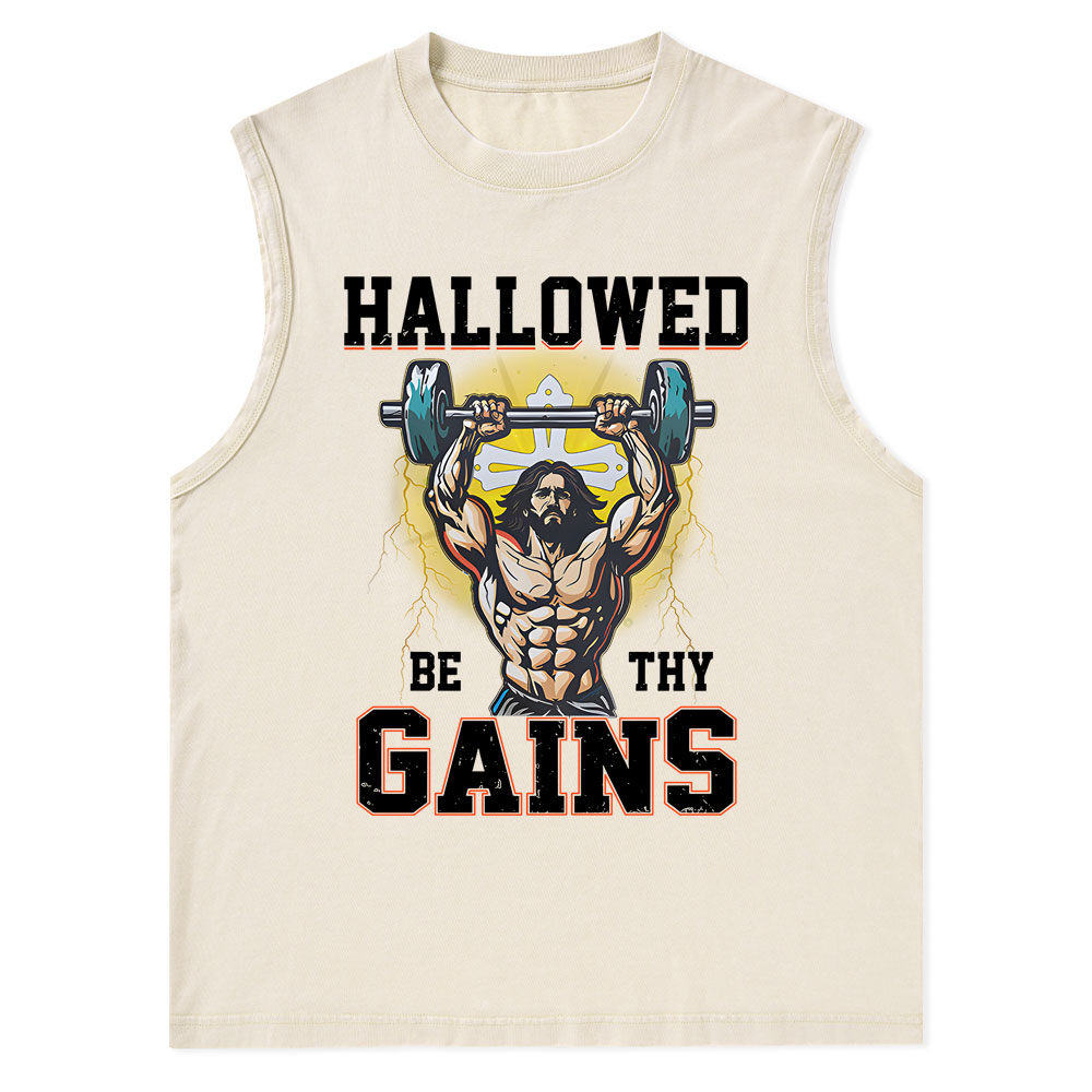 Hallowed Be The Gains Christian Washed Tank Top