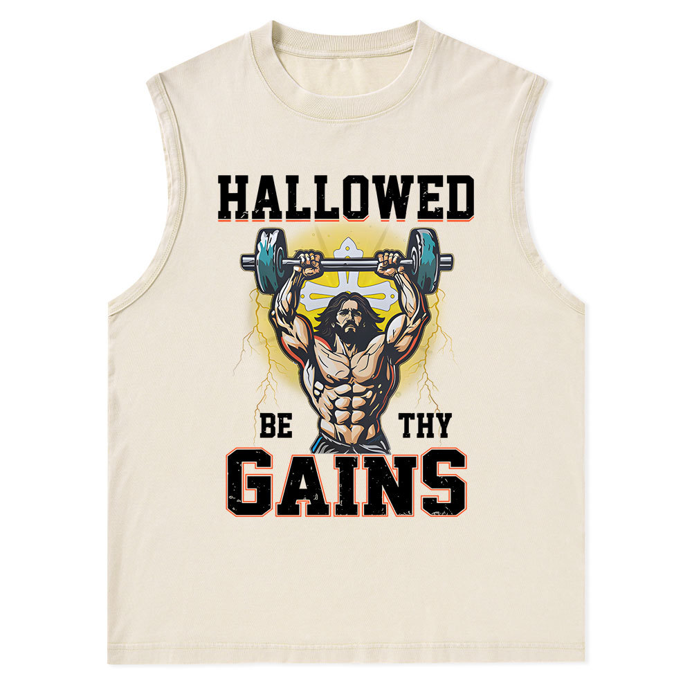 Hallowed Be The Gains Christian Washed Tank Top