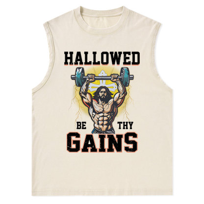 Hallowed Be The Gains Christian Washed Tank Top