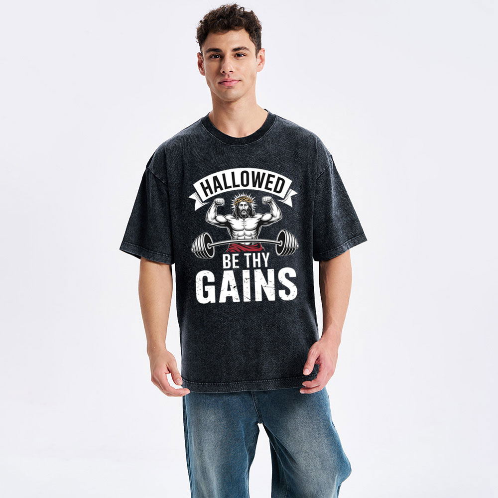 Hallowed Be Thy Gains Christian Washed T-Shirt
