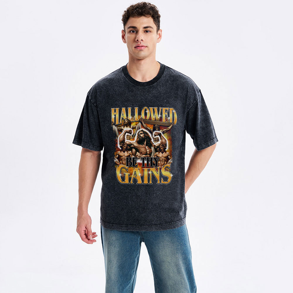 Hallowed Be Thy Gains Christian Washed T-Shirt