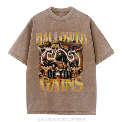 Hallowed Be Thy Gains Christian Washed T-Shirt