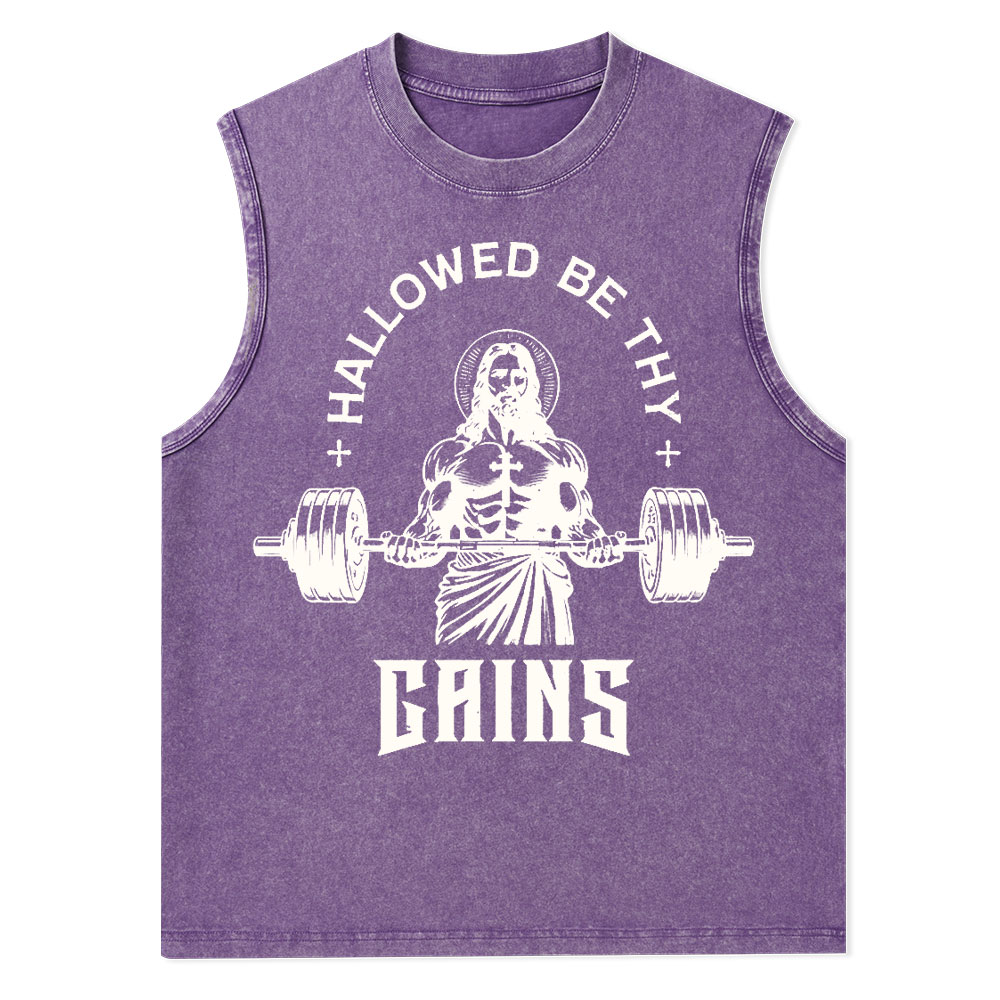 Hallowed Be Thy Gains Christian Washed Tank Top
