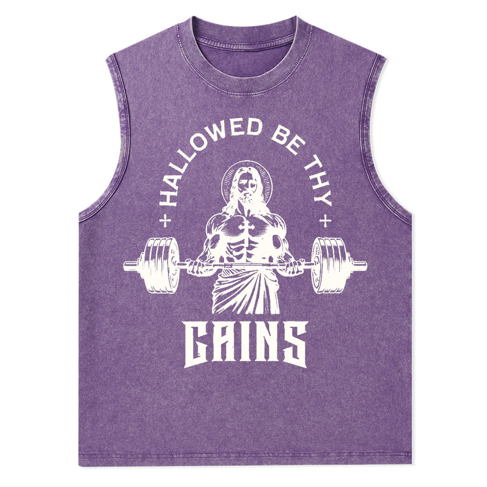 Hallowed Be Thy Gains Christian Washed Tank Top