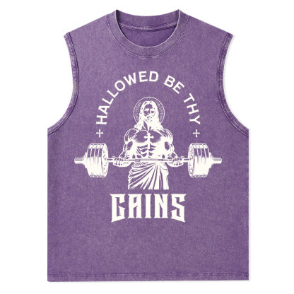 Hallowed Be Thy Gains Christian Washed Tank Top