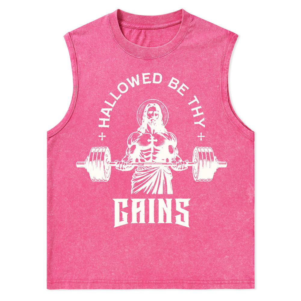Hallowed Be Thy Gains Christian Washed Tank Top
